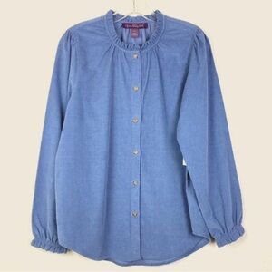 MAKE AN OFFER - GLORIA VANDERBILT Corduroy Ruffle Button-Up Blouse